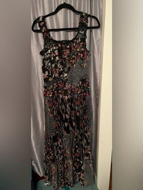 Lapis Black Floral Maxi Dress with Multicolor Print